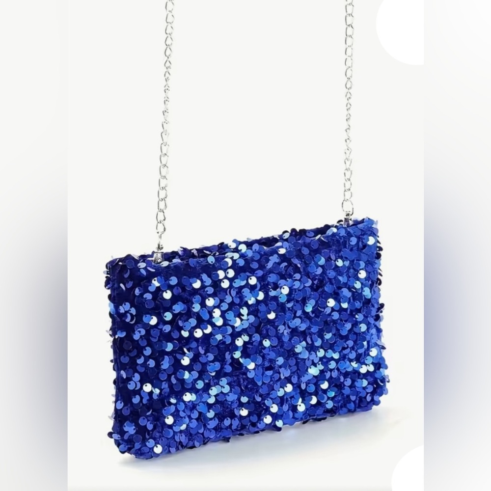 Blue Sequin Chain Shoulder Bag